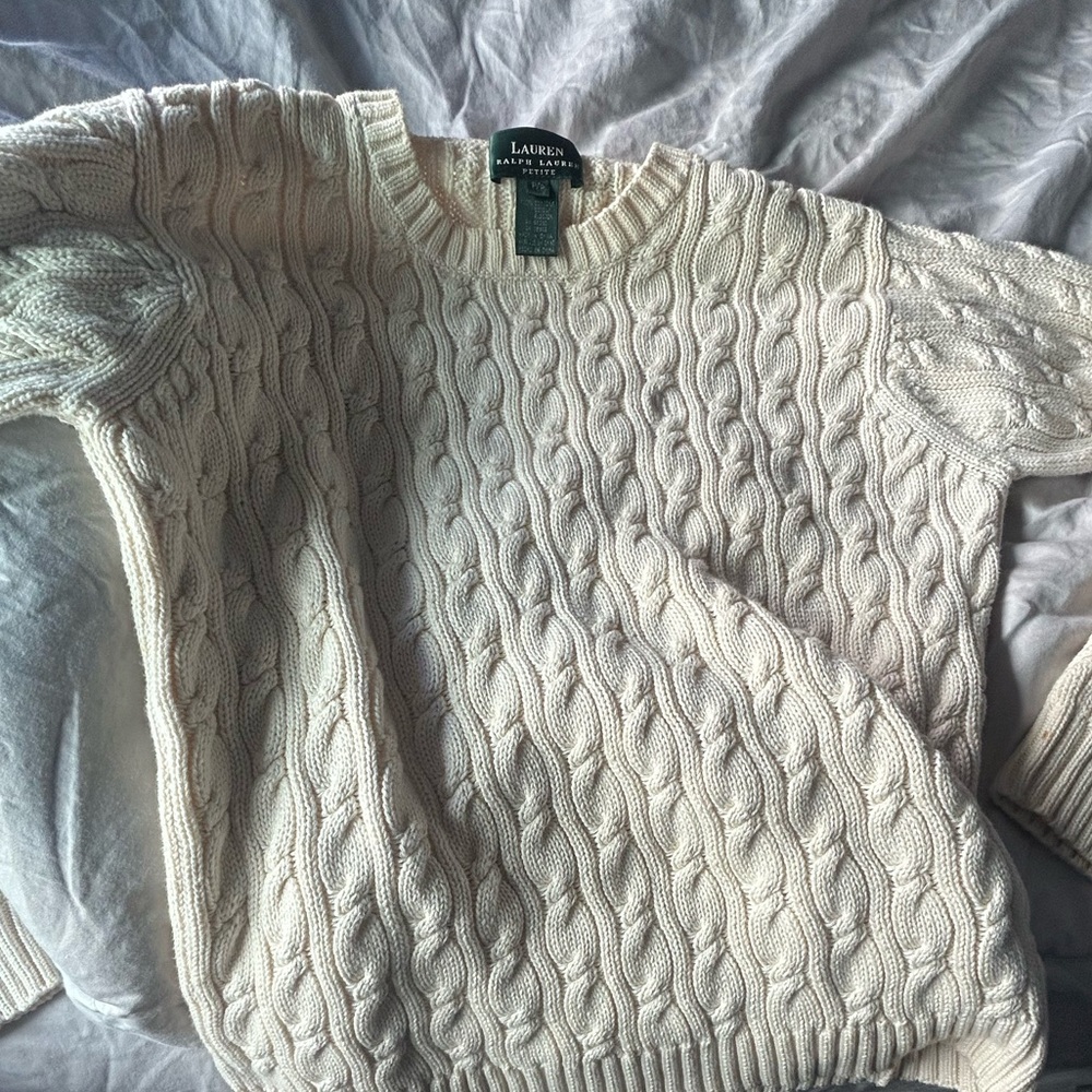 Ralph Lauren Ivory Cable Knit Sweater classic